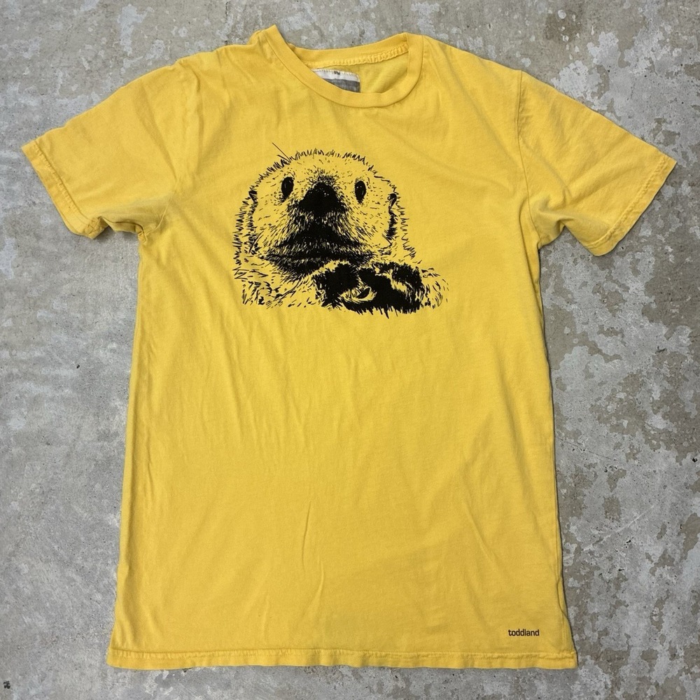 Vintage Toddland Shirt Mens Medium Yellow Made USA Otter Skate Streetwear